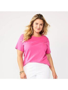 Croft & Barrow Women's 3X Plus Size Essential Crewneck Tee in Bubble Pink